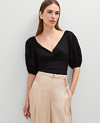 Petite Linen Blend Knotted Tie Back Blouse carousel Product Image 1