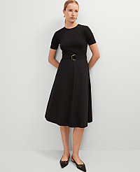 Petite Mixed Media Flare Midi Dress carousel Product Image 3
