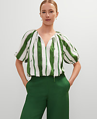 Petite Linen Blend Bubble Hem Blouse carousel Product Image 1