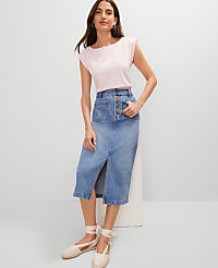 Weekend Collection Patch Pocket Denim Midi Skirt carousel Product Image 4