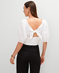 Linen Blend Knotted Tie Back Blouse carousel Product Image 2