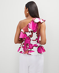 Petite Floral One-Shoulder Tie Waist Blouse carousel Product Image 2