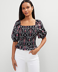 Floral Square Neck Smocked Top carousel Product Image 3