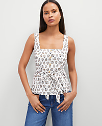 Floral Linen Blend Tie Waist Top carousel Product Image 1