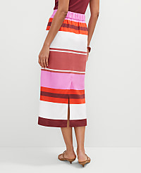 Petite Striped Linen Blend Clean Midi Skirt carousel Product Image 3