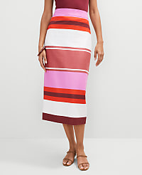 Petite Striped Linen Blend Clean Midi Skirt carousel Product Image 2