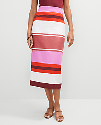 Striped Linen Blend Clean Midi Skirt carousel Product Image 2