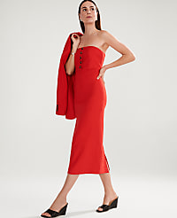 The Buttoned Strapless Dress in Linen Blend carousel Product Image 5