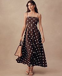 Dotted Linen Blend Midi Dress carousel Product Image 4