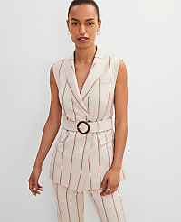 Petite Pinstripe Belted Vest carousel Product Image 1