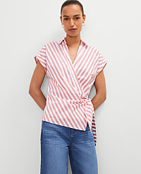 Striped Collared Tie Waist Top carousel Product Image 3