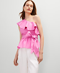 One-Shoulder Tie Waist Blouse carousel Product Image 1