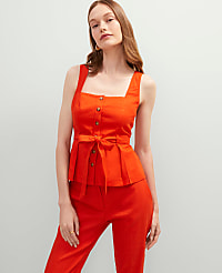 Petite Linen Blend Button Tie Waist Top carousel Product Image 1