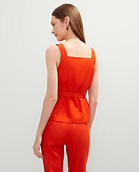 Petite Linen Blend Button Tie Waist Top carousel Product Image 2