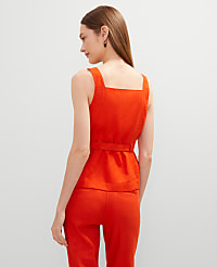 Linen Blend Button Tie Waist Top carousel Product Image 2