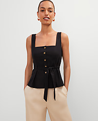 Petite Linen Blend Button Tie Waist Top carousel Product Image 1