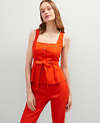 Linen Blend Button Tie Waist Top carousel Product Image 1
