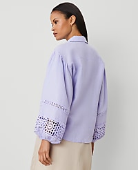 Tall Embroidered Linen Puff Sleeve Blouse carousel Product Image 2
