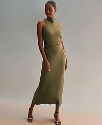 Petite Halter Bias Satin Maxi Dress carousel Product Image 7