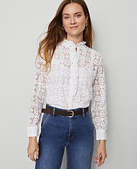 Petite Ruffle Collar Lace Blouse carousel Product Image 1