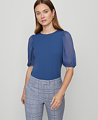 Mixed Media Pleated Sleeve Top carousel Product Image 1