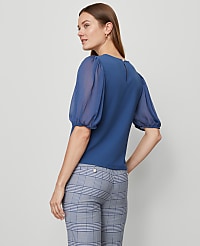 Mixed Media Pleated Sleeve Top carousel Product Image 2