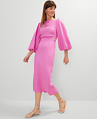Linen Blend Puff Sleeve Midi Dress carousel Product Image 3