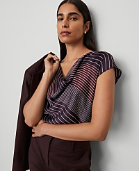 Striped Satin Cowl Neck Top carousel Product Image 4