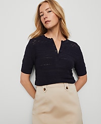 Weekend Collection Scalloped Henley Sweater carousel Product Image 1