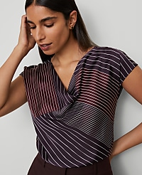 Striped Satin Cowl Neck Top carousel Product Image 1