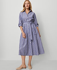 Striped Collared Midi Shirtdress carousel Product Image 1