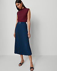 Petite Belted Pleated Midi Skirt carousel Product Image 1