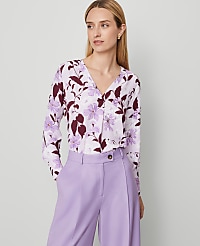 Floral Mixed Media Pleat Front Top carousel Product Image 1