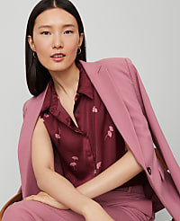 Petite Floral Shirred Yoke Sleeveless Shirt carousel Product Image 3