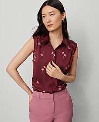 Petite Floral Shirred Yoke Sleeveless Shirt carousel Product Image 1