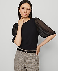 Mixed Media Pleated Sleeve Top carousel Product Image 1