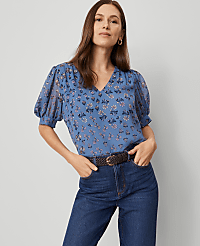 Floral V-Neck Popover carousel Product Image 1