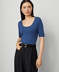 Scoop Neck Elbow Sleeve Tee carousel Product Image 1
