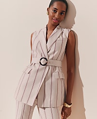 Petite Pinstripe Belted Vest carousel Product Image 3