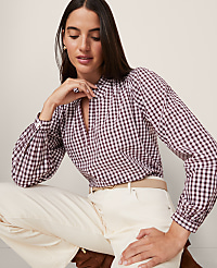 Weekend Collection Gingham V-Neck Popover carousel Product Image 1