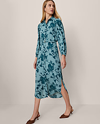 Petite Floral Belted Midi Shirtdress carousel Product Image 1