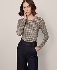Petite Houndstooth Crew Neck Top carousel Product Image 1