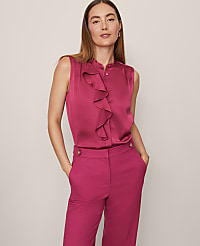 Satin Ruffle Sleeveless Blouse carousel Product Image 1
