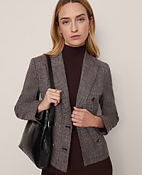 The Fitted Double Breasted Blazer in Plaid carousel Product Image 1