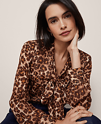 Petite Animal Print Tie V-Neck Popover carousel Product Image 2