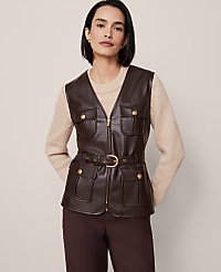 Petite Belted Faux Leather Vest carousel Product Image 2