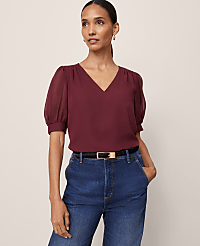 Puff Sleeve V-Neck Popover carousel Product Image 1