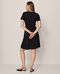 Crew Neck Belted Flare Dress carousel Product Image 2