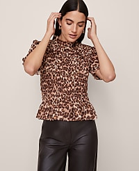 Animal Print Smocked Ruffled Top carousel Product Image 1