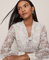 Petite Lace Tie V-Neck Popover carousel Product Image 1